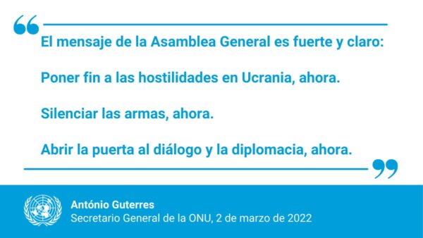 La Asamblea General exige a Rusia la retirada inmediata de sus fuerzas militares de Ucrania